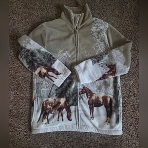 Vintage Horse Print Fleece Hoodie Size Large